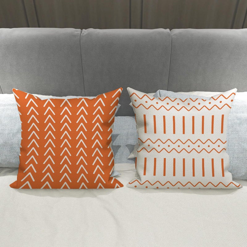 YCOLL Fall Pillow Covers 18x18 Set of 4, Modern Sofa Throw Pillow Cover for Fall Decor, Decorative Outdoor Linen Fabric Pillow Case for Couch Bed Car, Orange - Image 5